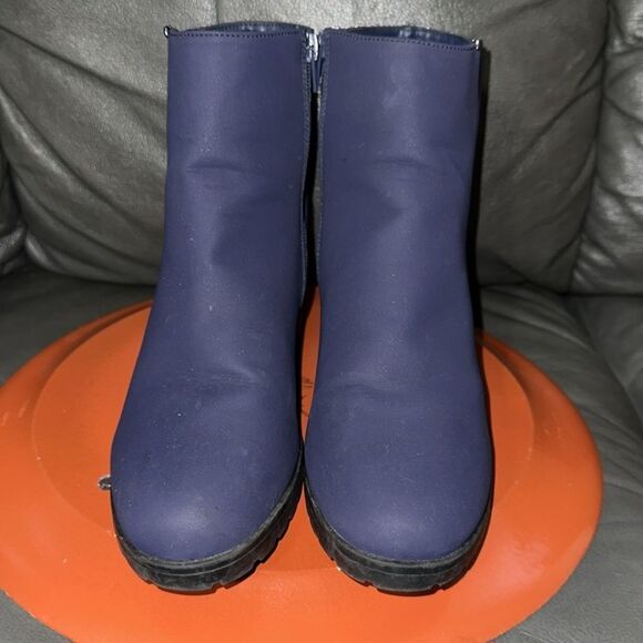 London Fog 10 Owynn Navy Black Soles Block Heel Non Slip Waterproof Ankle Boots - Picture 6 of 10